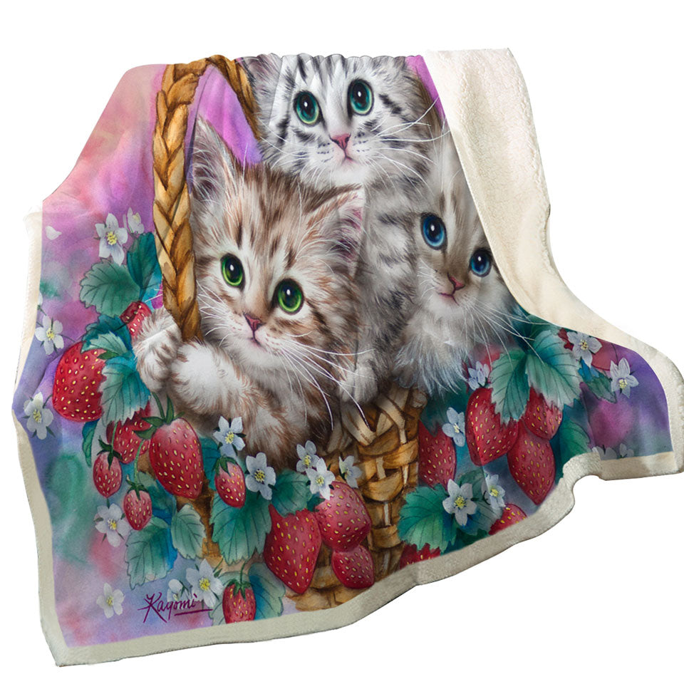 Adorable Lightweight Blankets Strawberry Basket with Kittens
