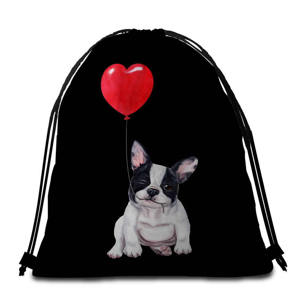 Adorable Loving French Bulldog Puppy Beach Towel Bags