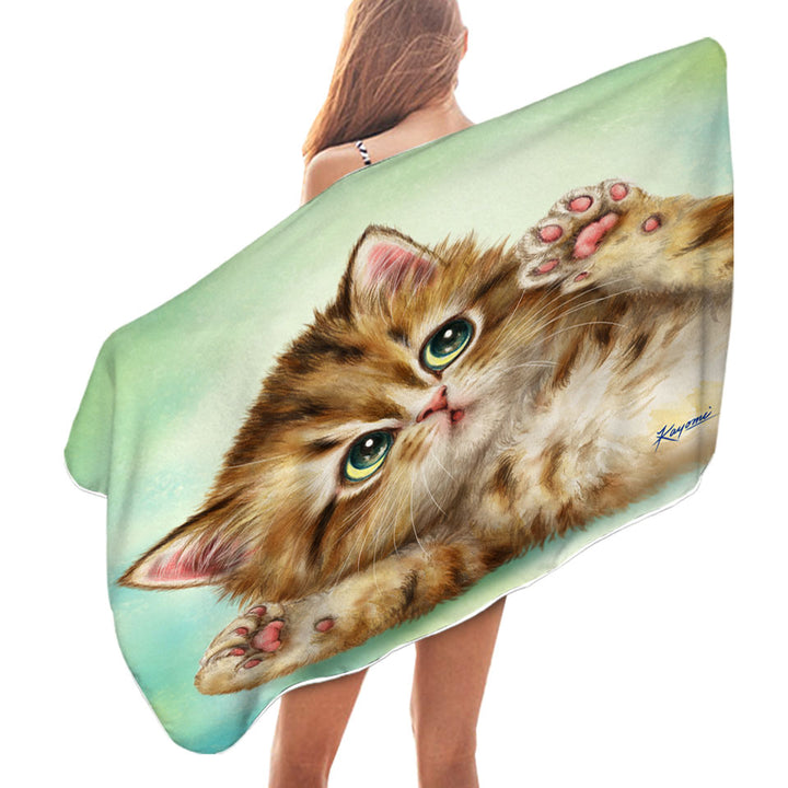 Adorable Microfibre Beach Towels Kittens Art Relaxing Kitty Cat
