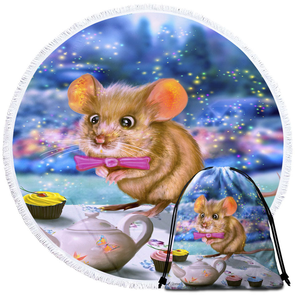 Adorable Mouse Dormouse Round Beach Towel for Kids