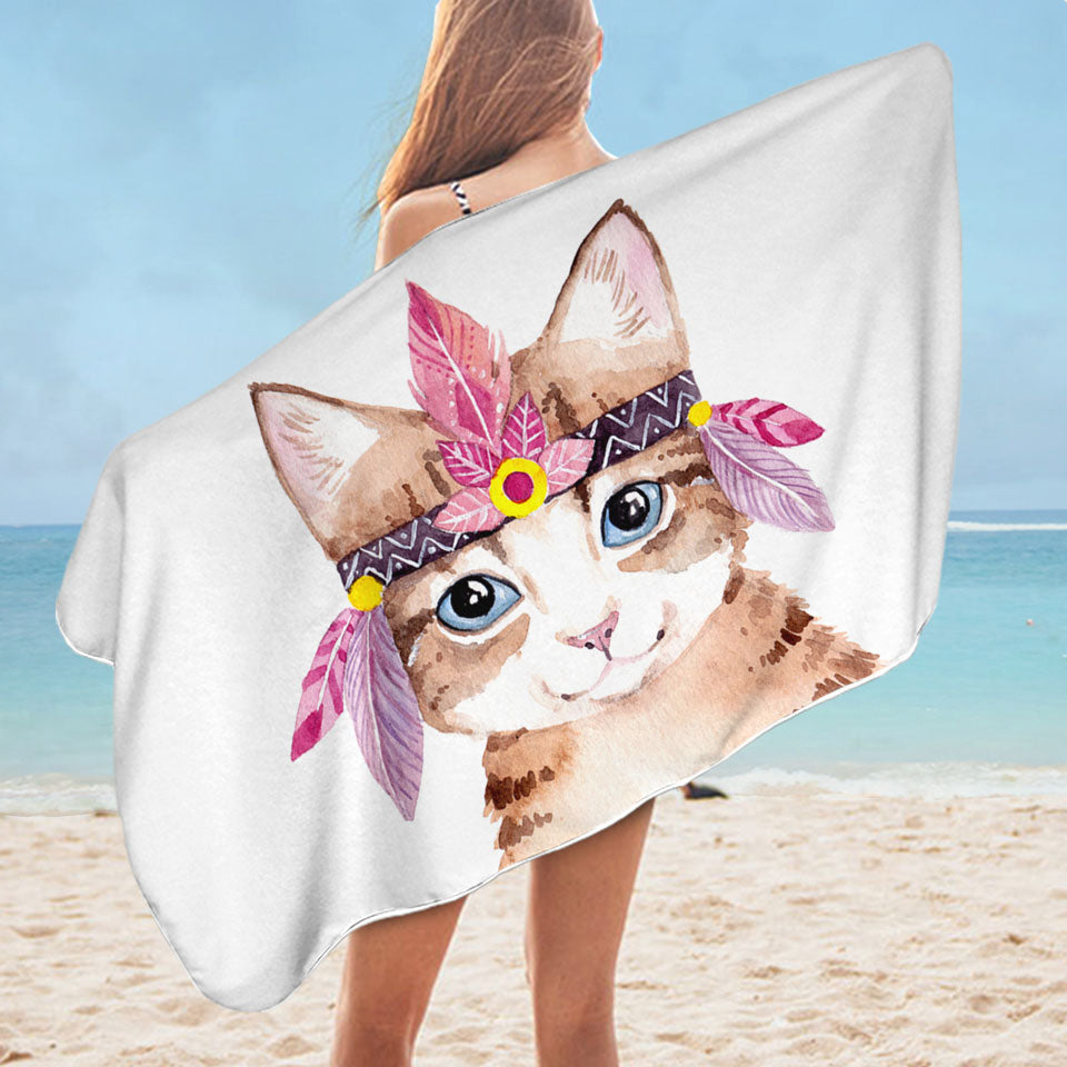 Adorable Native American Kitten Pool Towels for Kids
