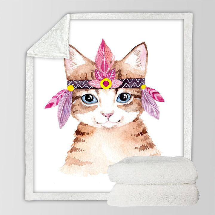 Adorable Native American Kitten Throw Blanket