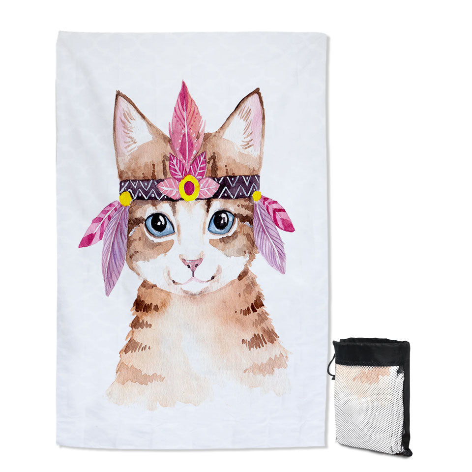 Adorable Native American Kitten Travel Beach Towel