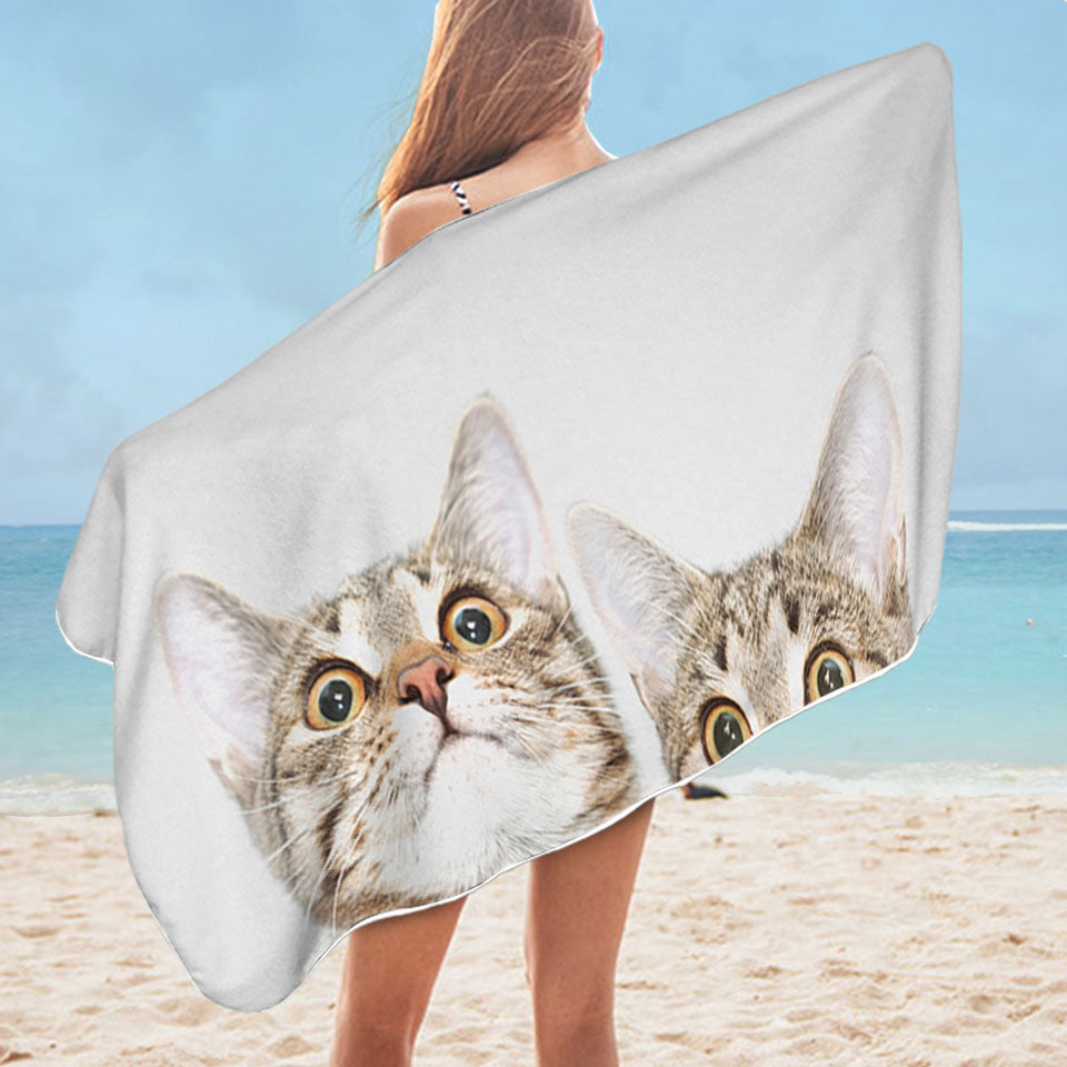 Adorable Peeking Cats Cute Beach Towels