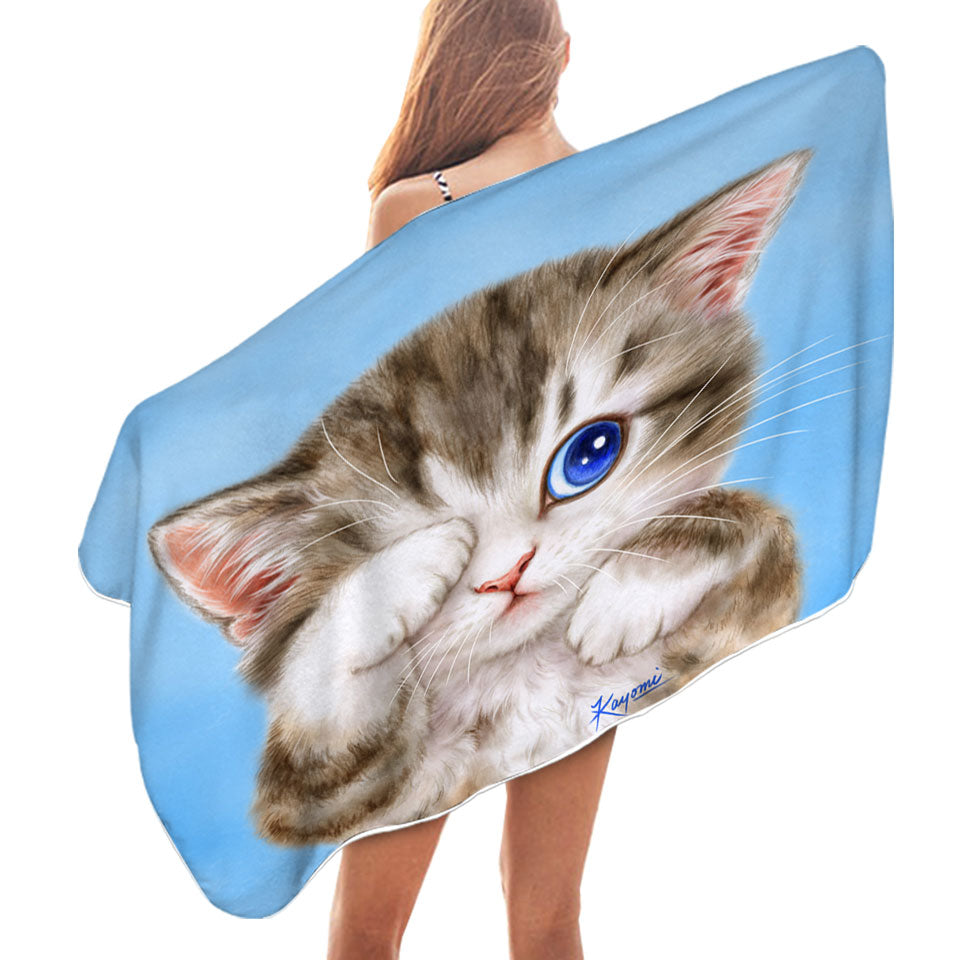 Adorable Pool Towel Baby Blue Eyes Kitty Cat