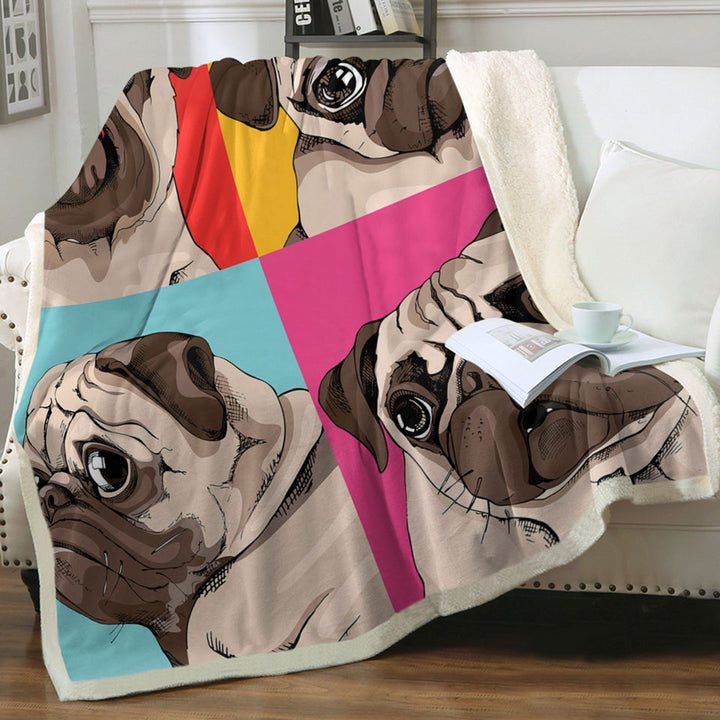 Adorable Pug Boys Throw Blanket with Sherpa