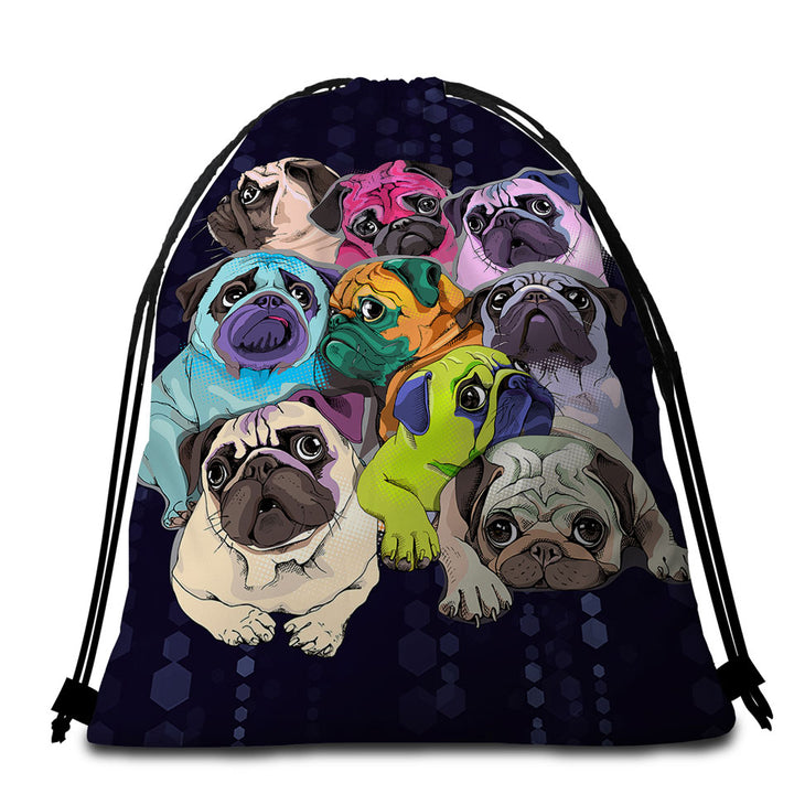 Adorable Pugs Beach Towels and Bags Set
