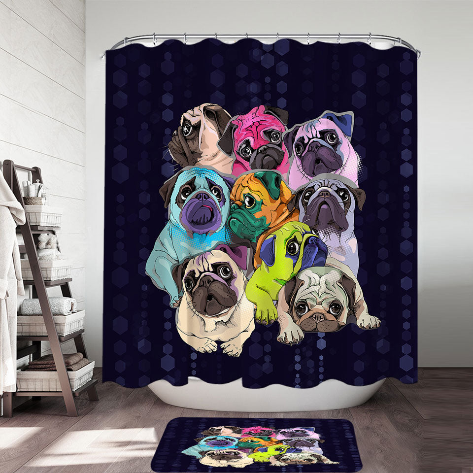 Adorable Pugs Cool Shower Curtains for Dogs Lovers