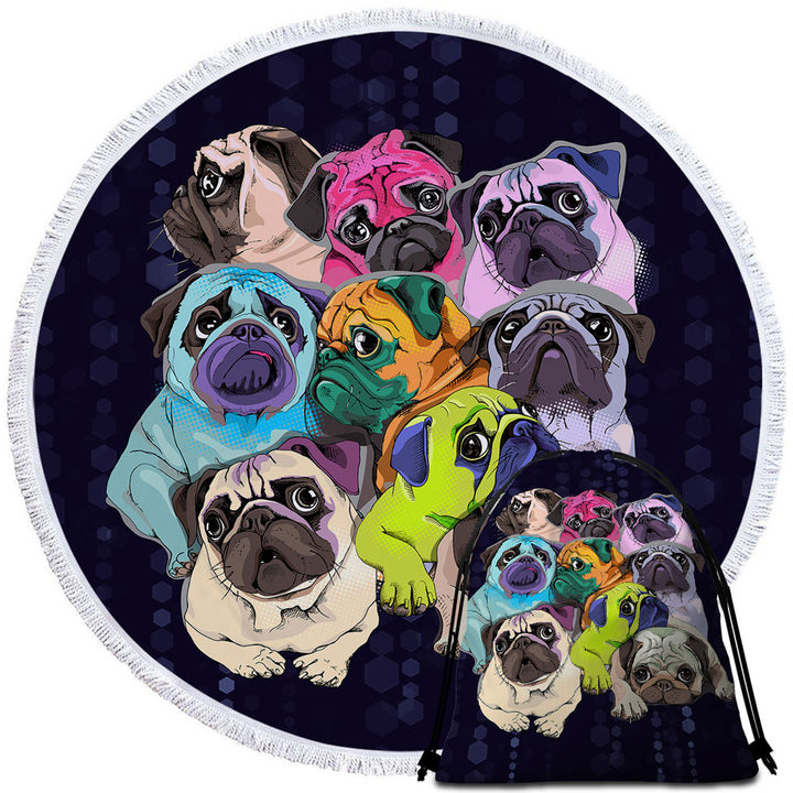 Adorable Pugs Round Towel