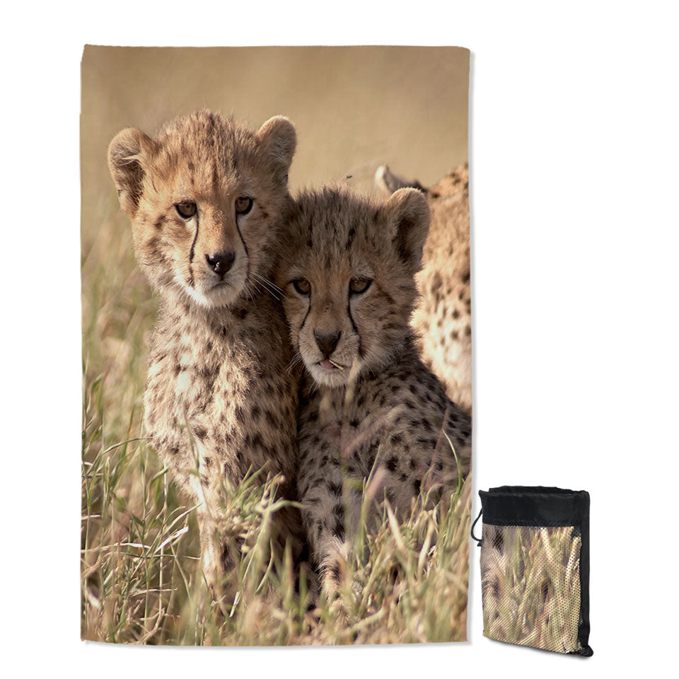 Adorable Quick Dry Beach Towel with Wild Cheetah Cubs