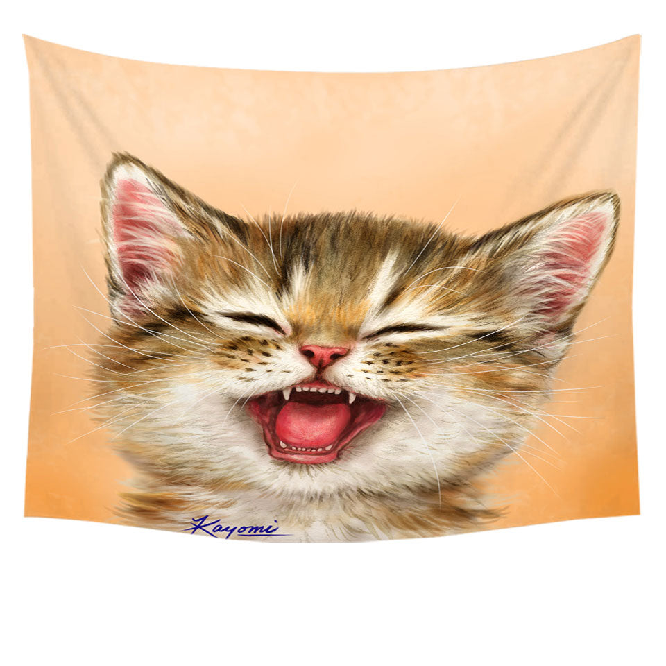 Adorable Room Decor Tapestry for Children Laughing Kitten