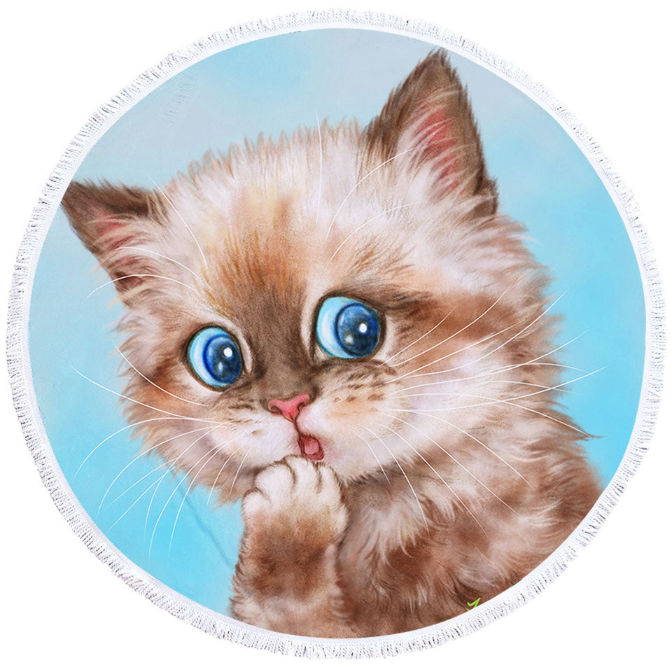 Adorable Round Beach Towel Brown Tabby Kitten for Kids