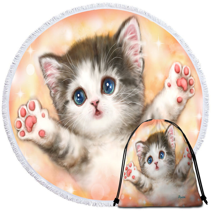 Adorable Round Beach towel Cute Kitty Cat Wants a Hug