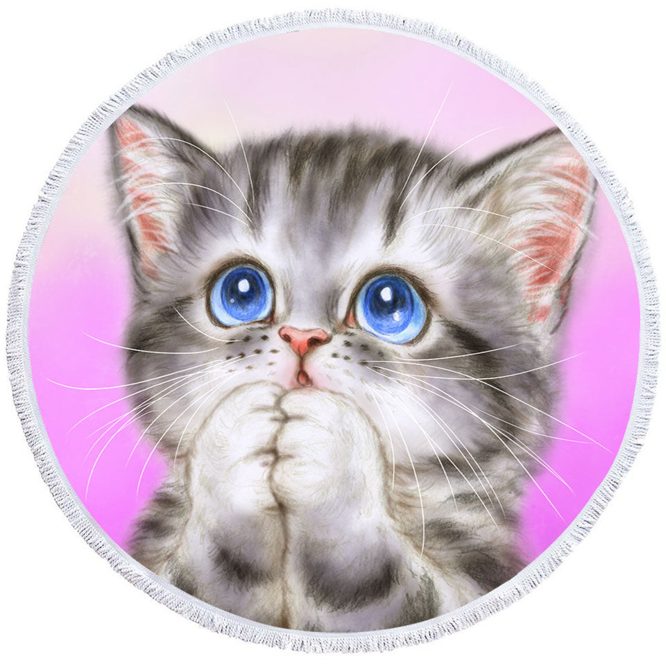 Adorable Round Towels Kitten Begs for Love Cute Cats Painting