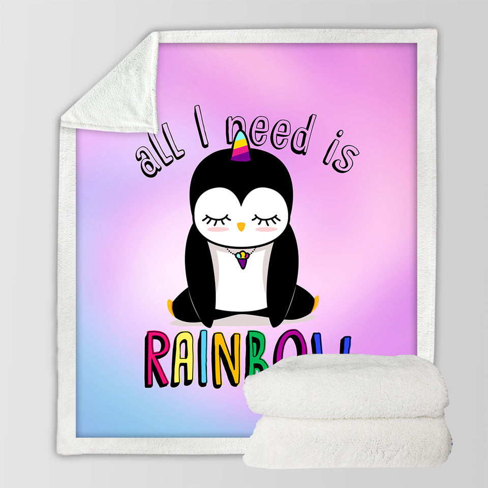 Adorable Sad Unicorn Penguin Throw Blanket