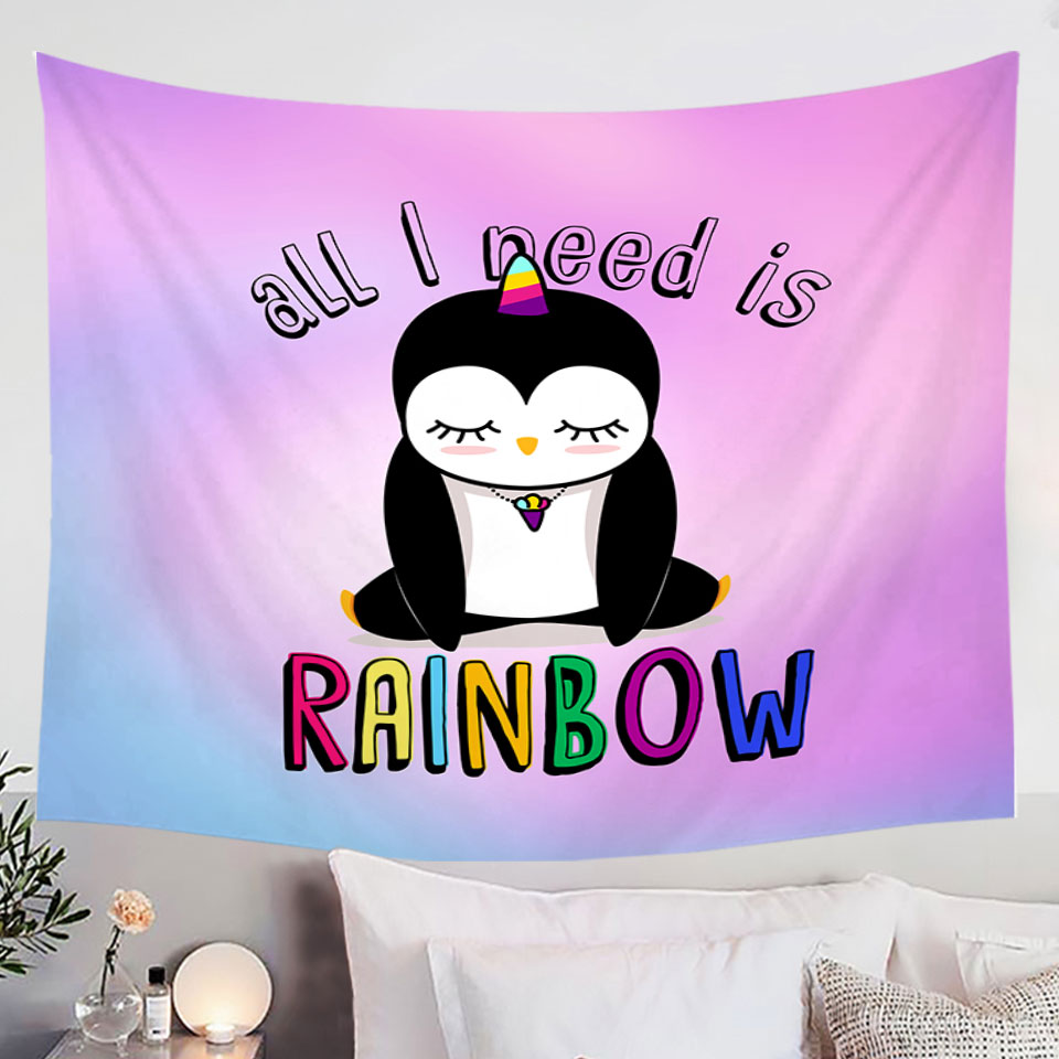 Adorable Sad Unicorn Penguin Wall Decor Tapestry