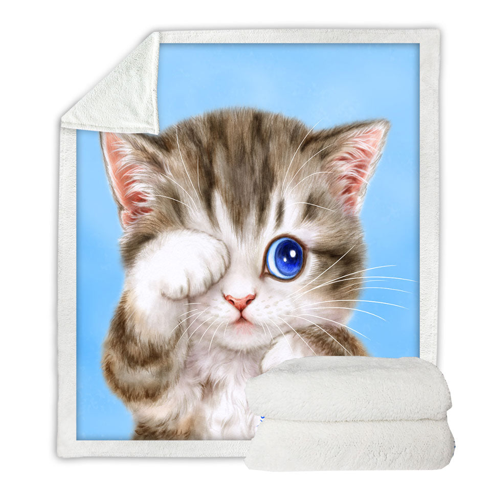 Adorable Sherpa Blanket Baby Blue Eyes Kitty Cat