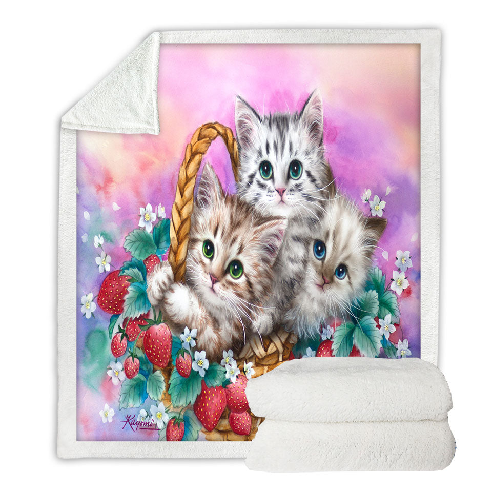 Adorable Sherpa Blanket Strawberry Basket with Kittens