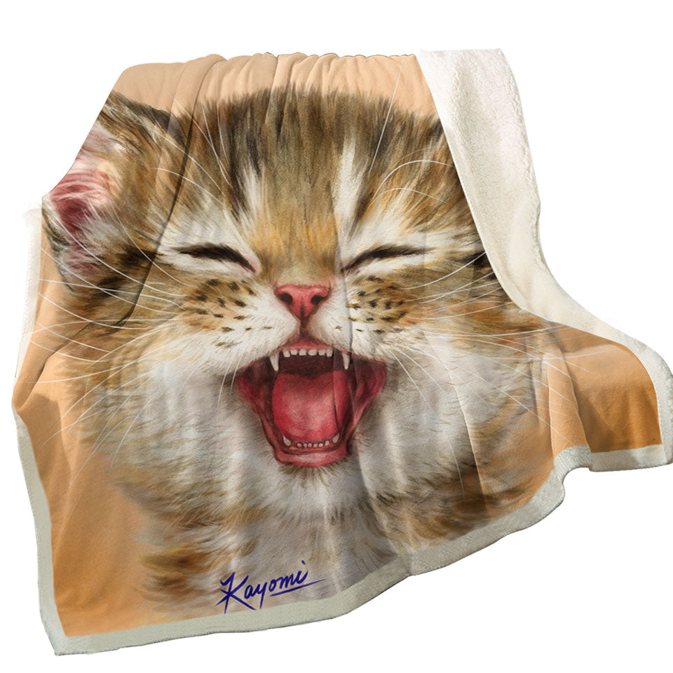 Adorable Sherpa Blanket for Children Laughing Kitten
