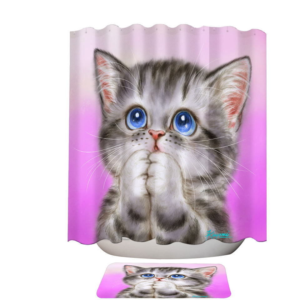 Adorable Shower Curtain Kitten Begs for Love Cute Cats Painting