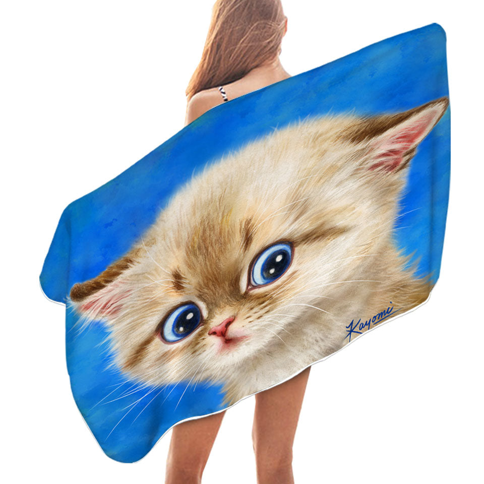 Adorable Shy Kitty Cat Microfiber Beach Towel for Children