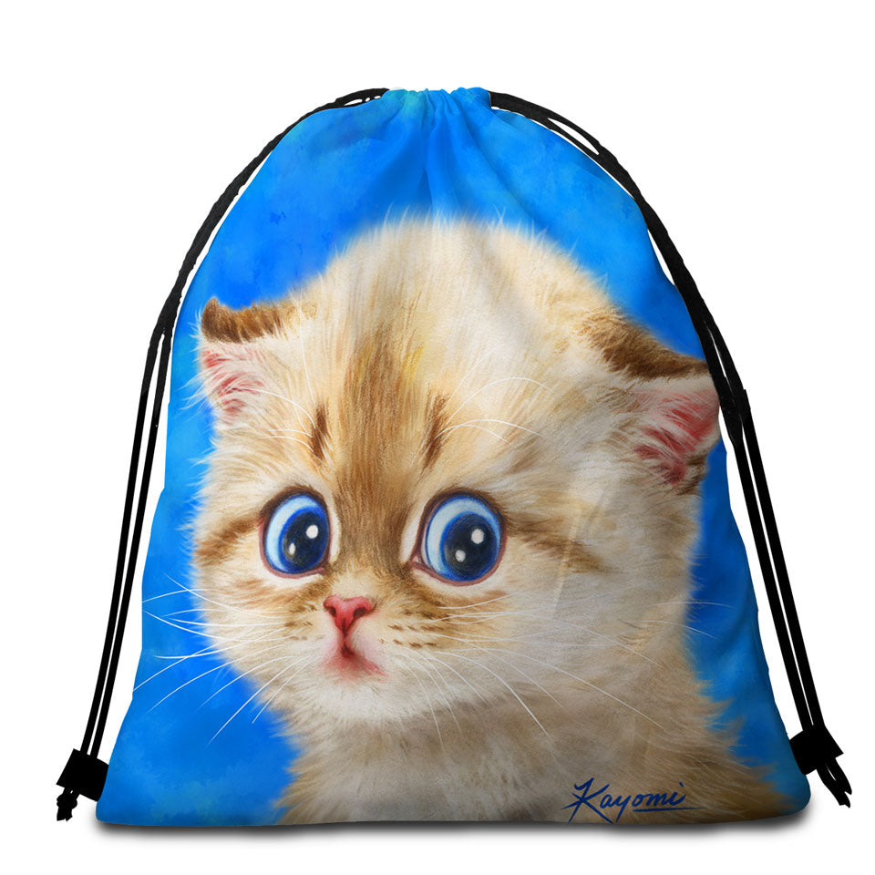 Adorable Shy Kitty Cat Packable Beach Towel for Children