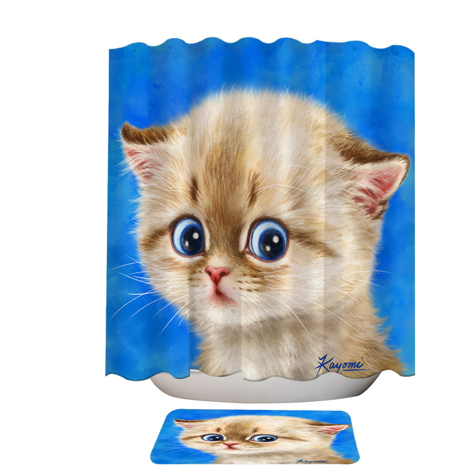 Adorable Shy Kitty Cat Shower Curtain for Children