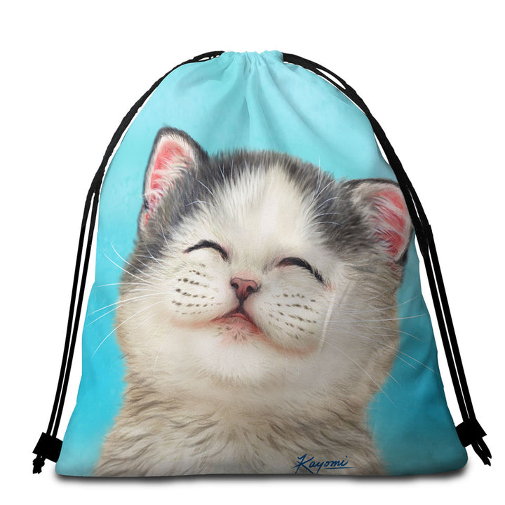 Adorable Smiling Kitten Beach Towel Bags for Kids