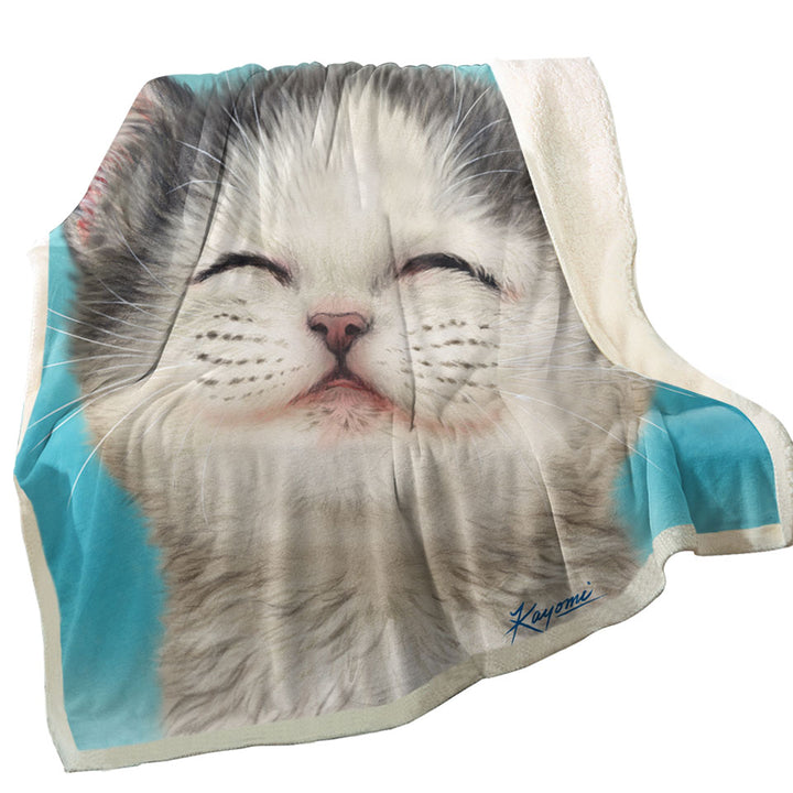 Adorable Smiling Kitten Fleece Blankets for Kids