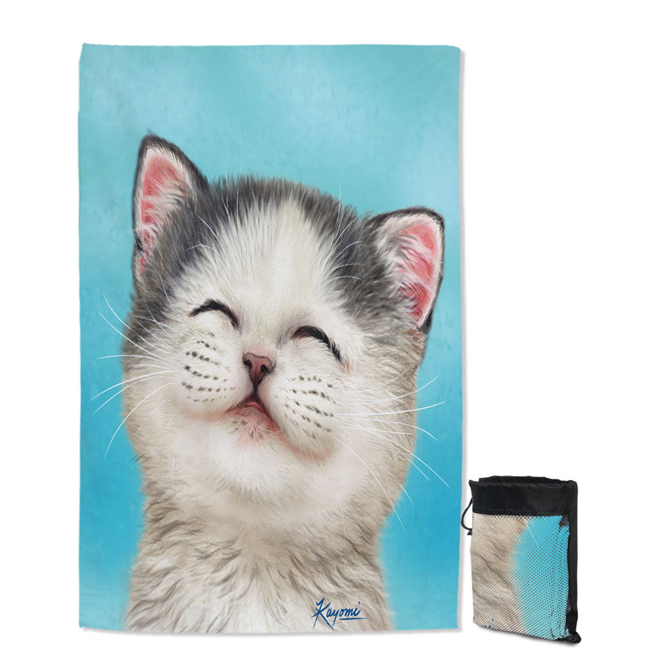 Adorable Smiling Kitten Lightweight Beach Towel for Kids
