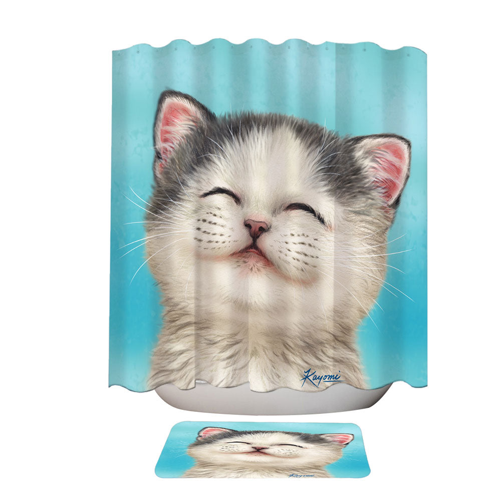 Adorable Smiling Kitten Shower Curtains for Kids