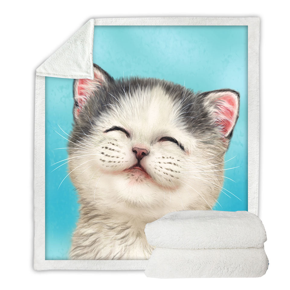 Adorable Smiling Kitten Sofa Blankets for Kids