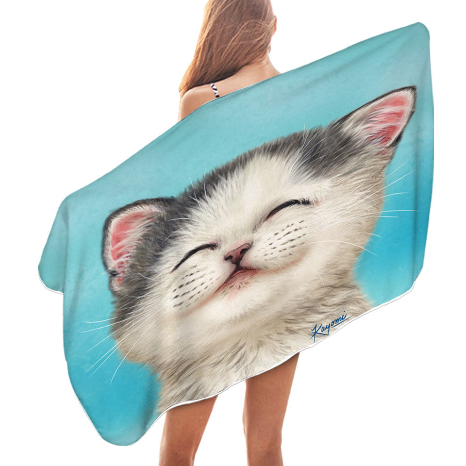 Adorable Smiling Kitten Swims Towel for Kids