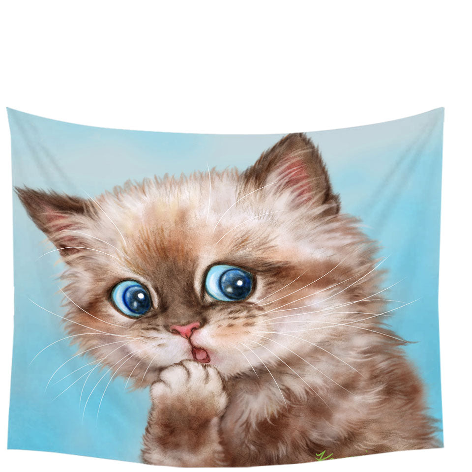 Adorable Tapestry Brown Tabby Kitten Wall Decor for Kids