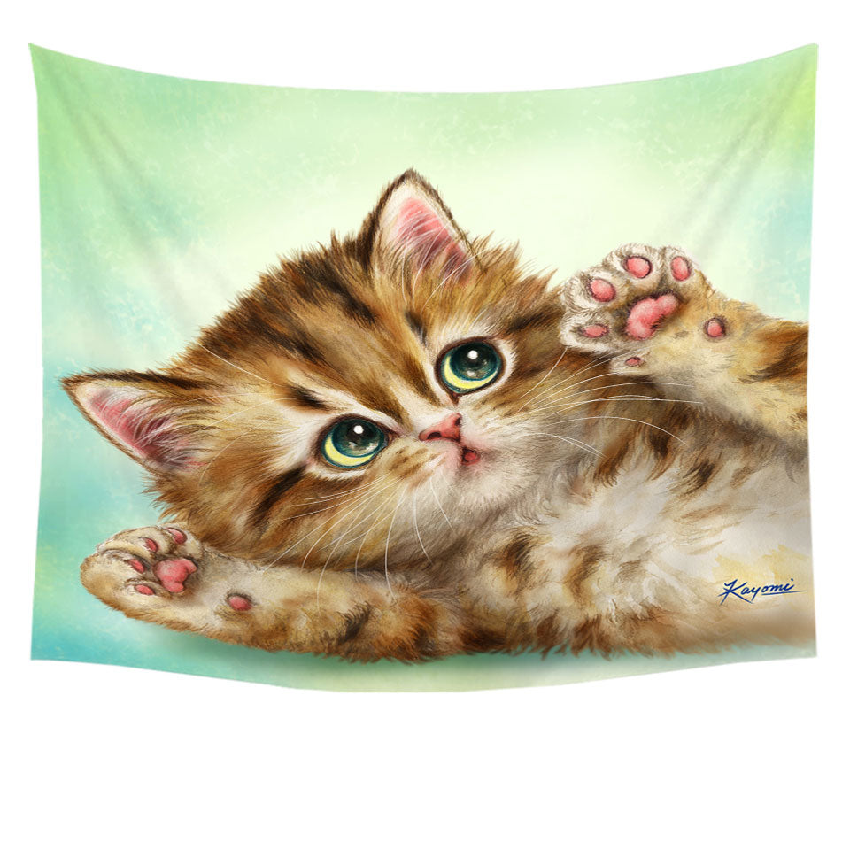 Adorable Tapestry Wall Decor with Kittens Art Relaxing Kitty Cat
