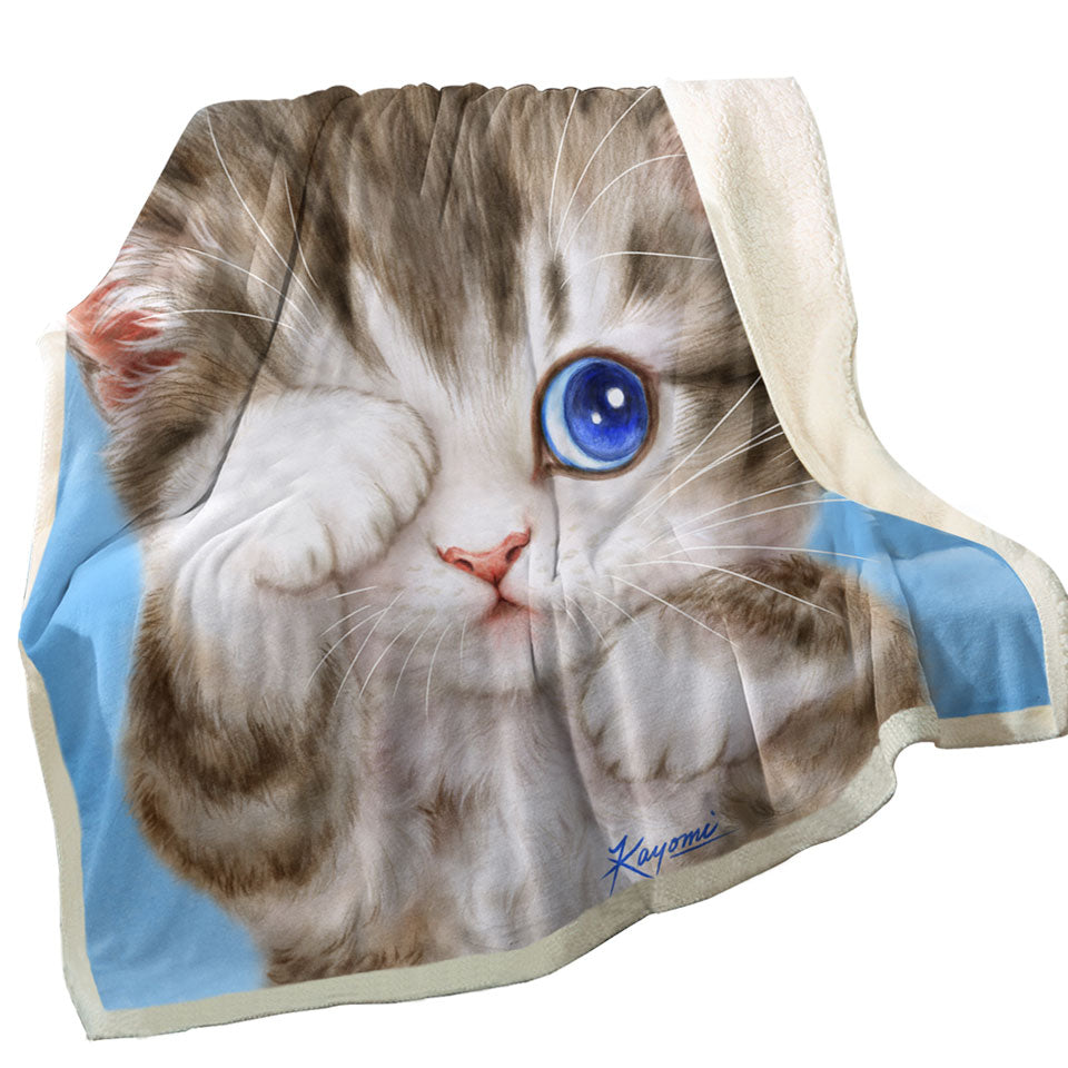 Adorable Throw Blanket Baby Blue Eyes Kitty Cat