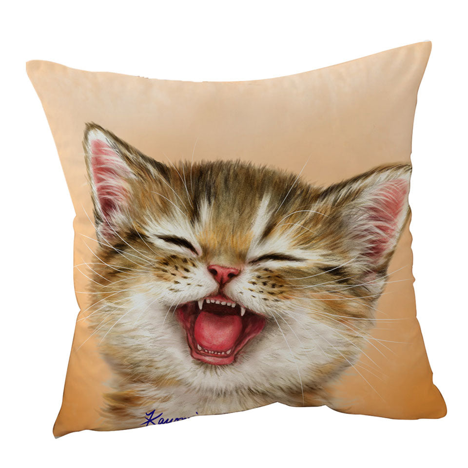 Adorable Throw Pillow for Children Laughing Kitten