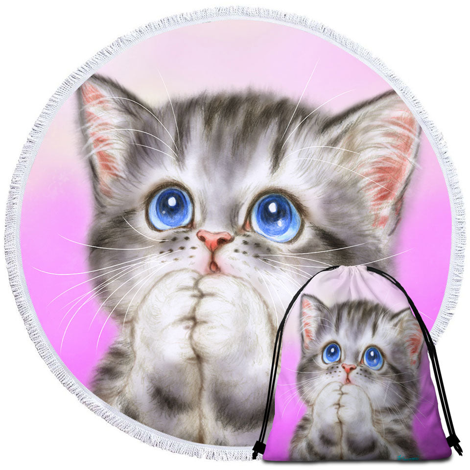 Adorable Travel Beach Towel Kitten Begs for Love Cute Cats Painting