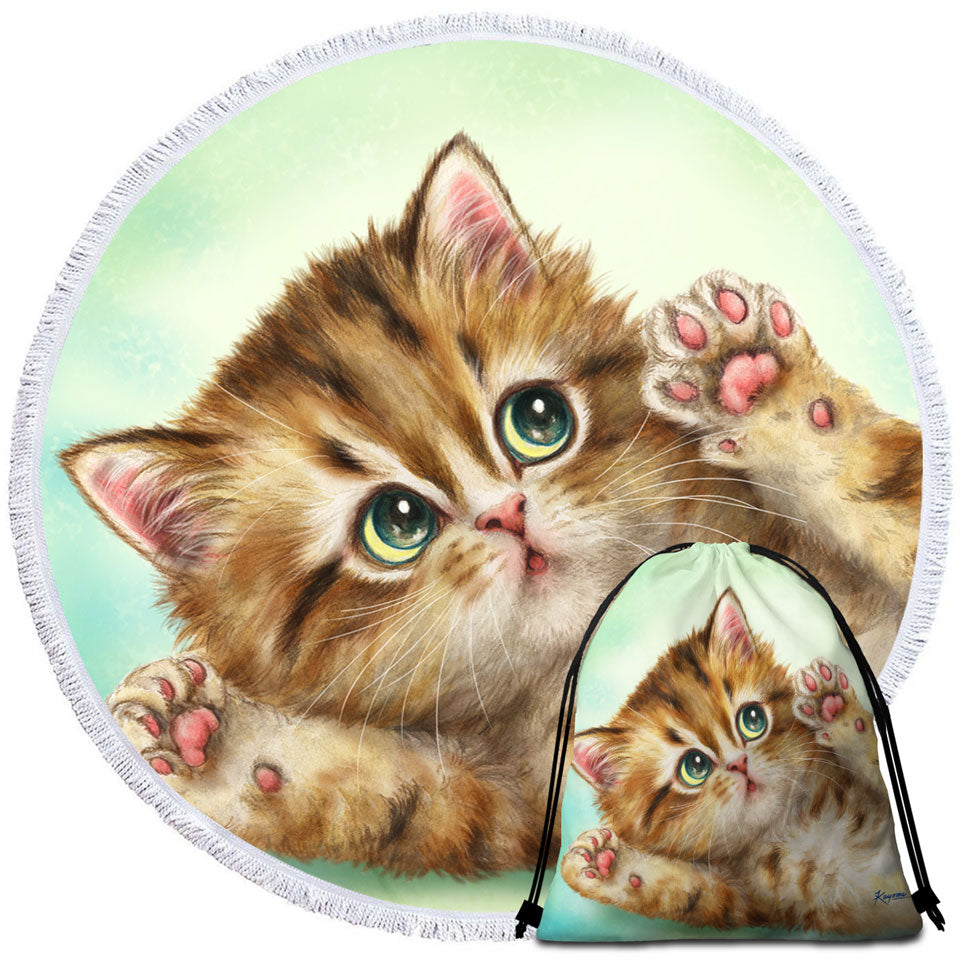 Adorable Travel Beach Towel with Kittens Art Relaxing Kitty Cat