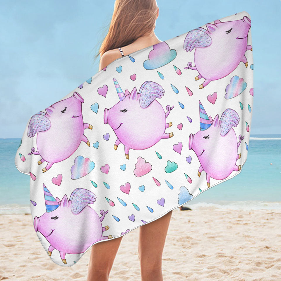 Adorable Unicorn Pigs Beach Towels for Kids