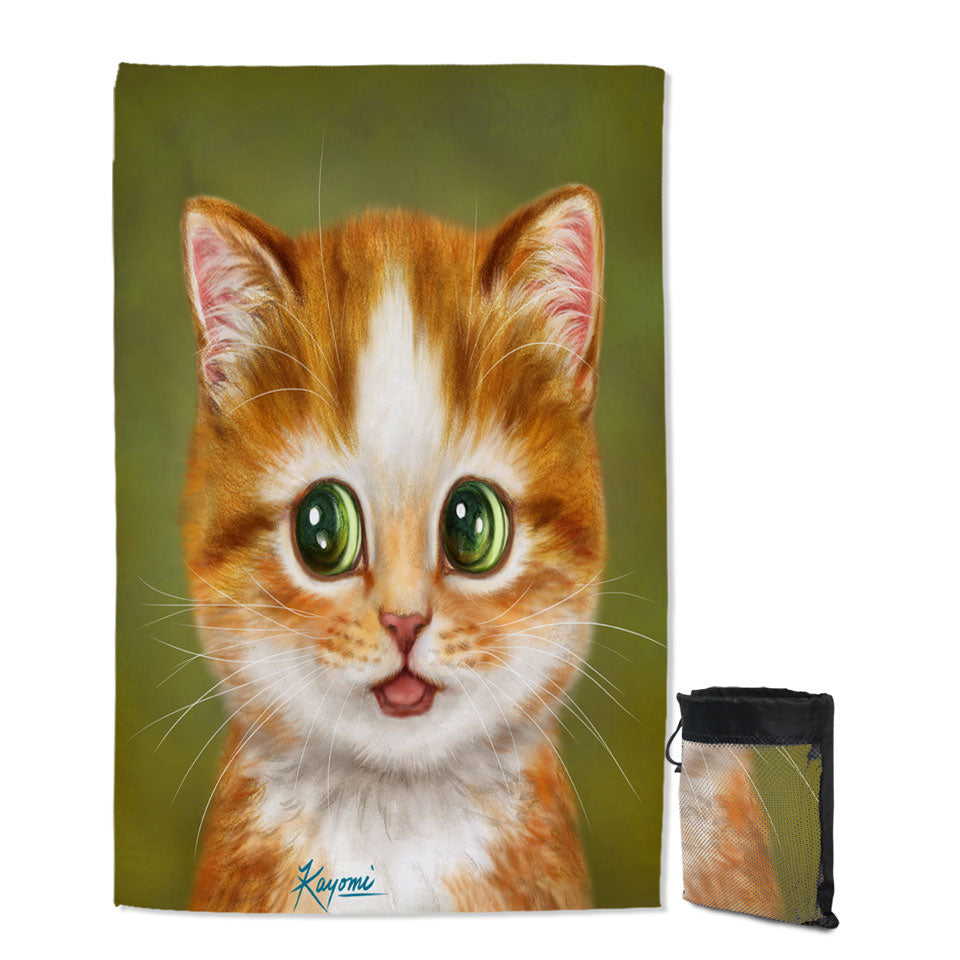 Adorable Unique Quick Dry Beach Towel Painted Ginger kitty Cat