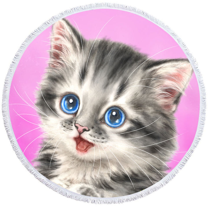 Adorable Unusual Beach Towels Painted Cats Baby Blue Eyes Grey Kitty