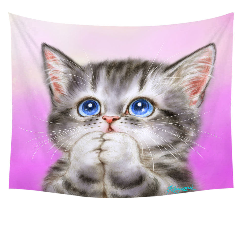 Adorable Wall Decor Tapestry Kitten Begs for Love Cute Cats Painting