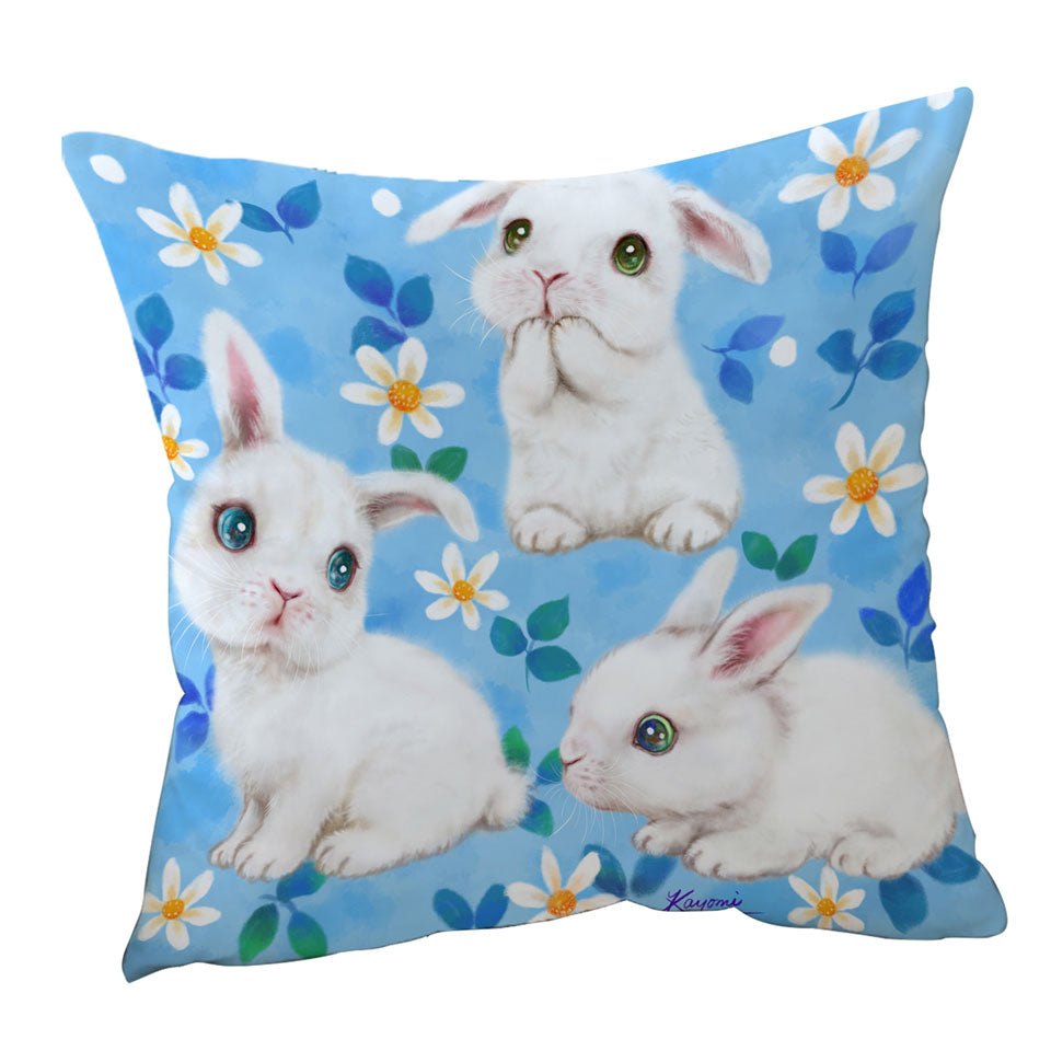 Adorable White Bunnies and Flowers Sofa Pillows and Cushions for Kids