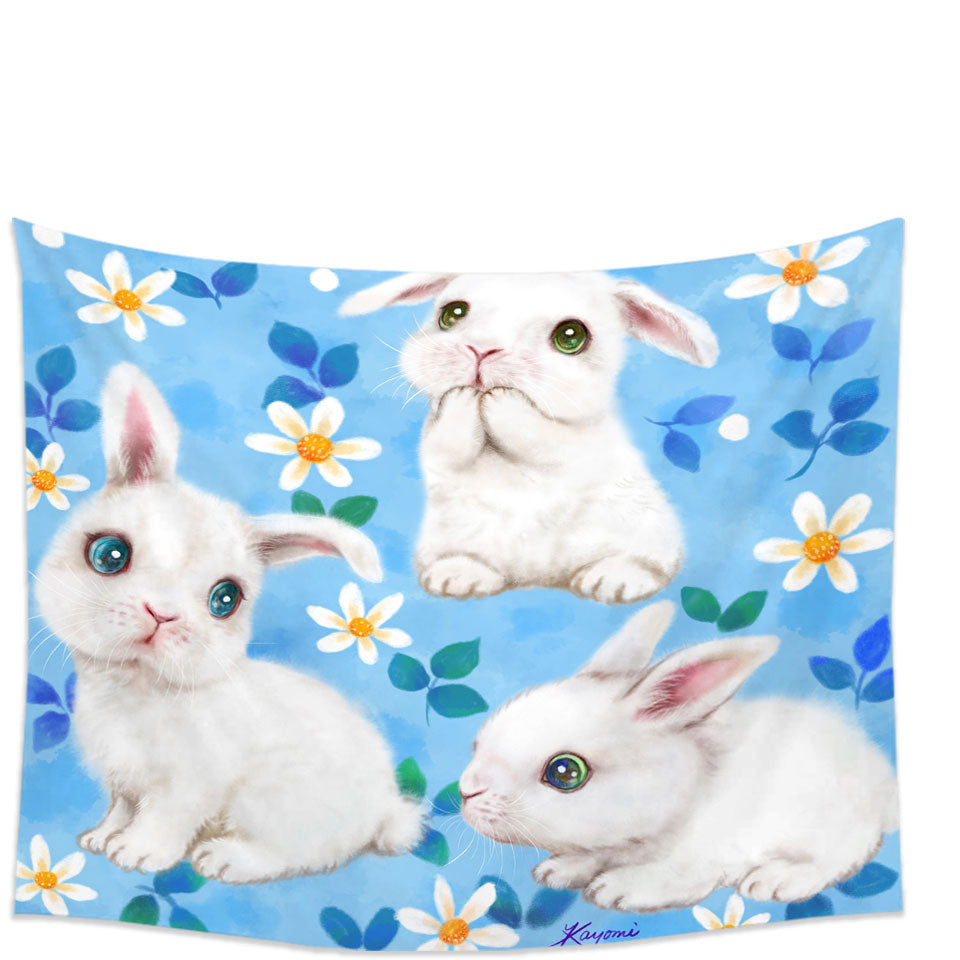 Adorable White Bunnies and Flowers Wall Decor for Kids