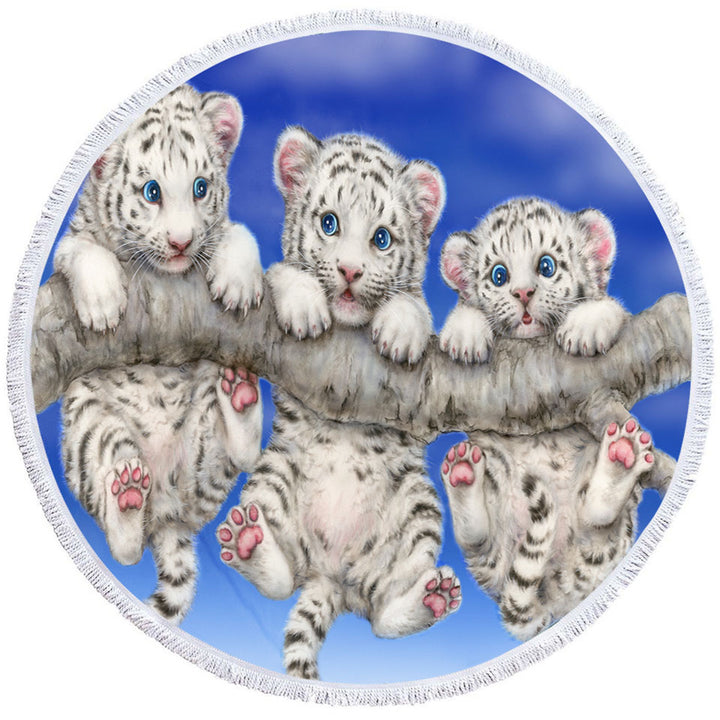 Adorable White Tiger Triplets Cubs Circle Beach Towel