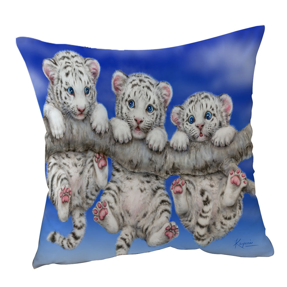 Adorable White Tiger Triplets Cubs Cushion