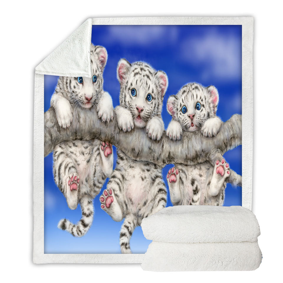 Adorable White Tiger Triplets Cubs Fleece Blanket