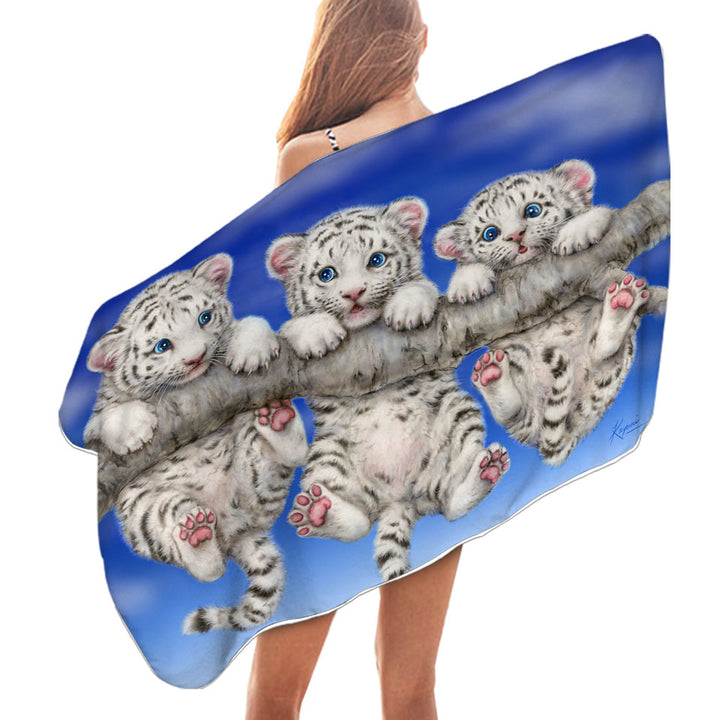 Adorable White Tiger Triplets Cubs Pool Towels