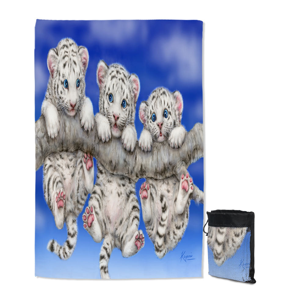 Adorable White Tiger Triplets Cubs Quick Dry Beach Towel